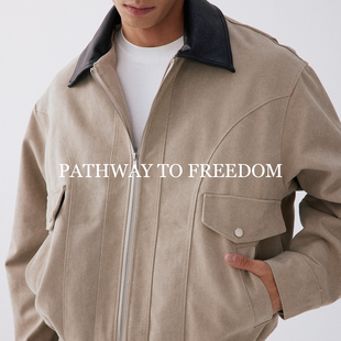 PTOFF巴恩风粗布水洗翻领复古风工装夹克Cleanfit底特律拉链外套