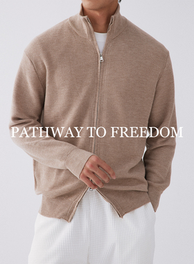 PTOFF 意式羊毛桑蚕丝菠萝针织 轻奢立领毛衣开衫外套男