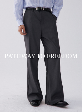 PTOFF商务休闲极简风抗皱微喇阔腿西裤男秋季宽松垂感长裤深灰色