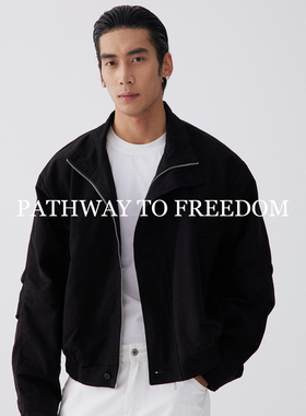 PTOFF纯棉短款廓形立领夹克秋冬款防风通勤风衣外套宽松休闲上衣