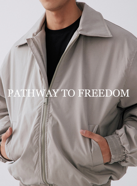 PTOFF哈灵顿复古简约中性翻领棉服夹克男宽松拉链外套通勤风灰色