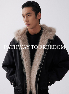 PTOFF【座山雕】加绒加厚麂皮长绒棉仿皮草毛领保暖棉服拉链外套