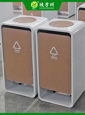 室内UV打印喷塑摇摆盖商用组合式不锈钢分类垃圾桶白色金属果皮箱