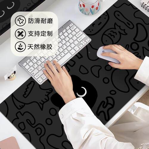 简约小黑猫超大耐脏办公鼠标垫