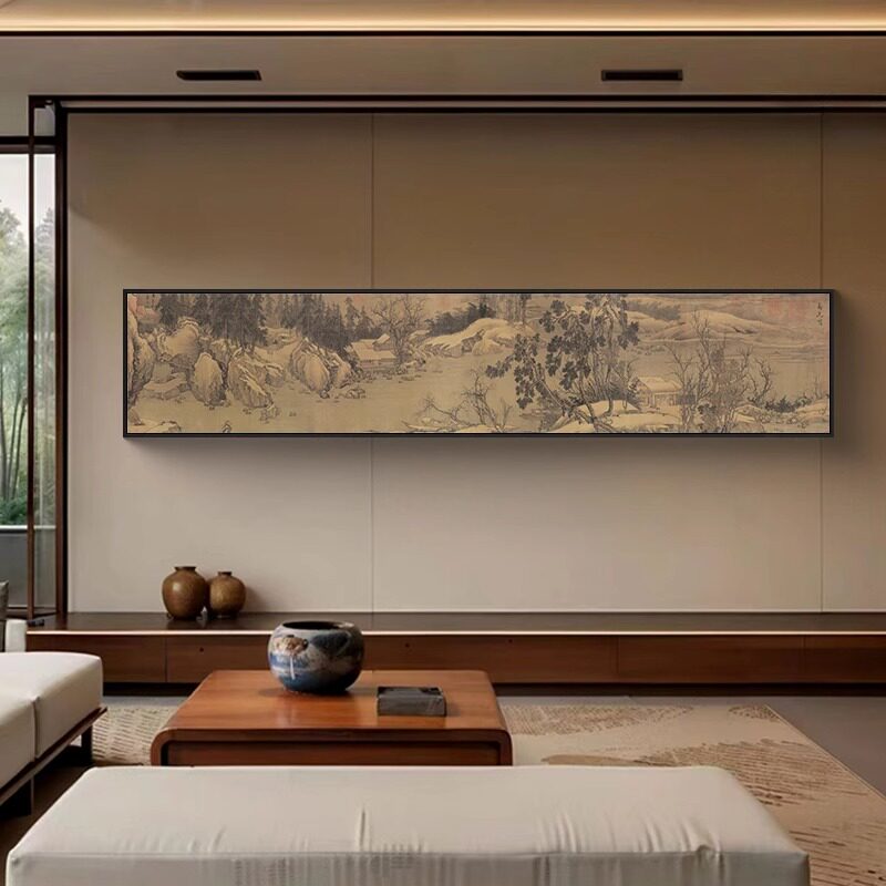 横版新中式禅意风景客厅装饰画茶室书房高级感走廊背景山水画挂画
