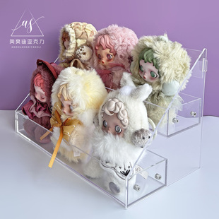 亚克力透明毛绒玩具labubu挂件收纳多层护肤品展示架梯形面膜展架