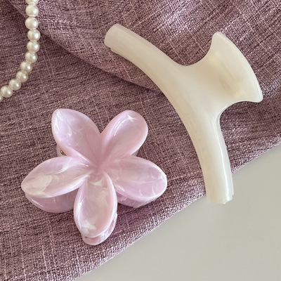 韩系超仙粉色鸡蛋花发夹女半扎发抓夹亚克力鲨鱼夹发量少发卡发饰