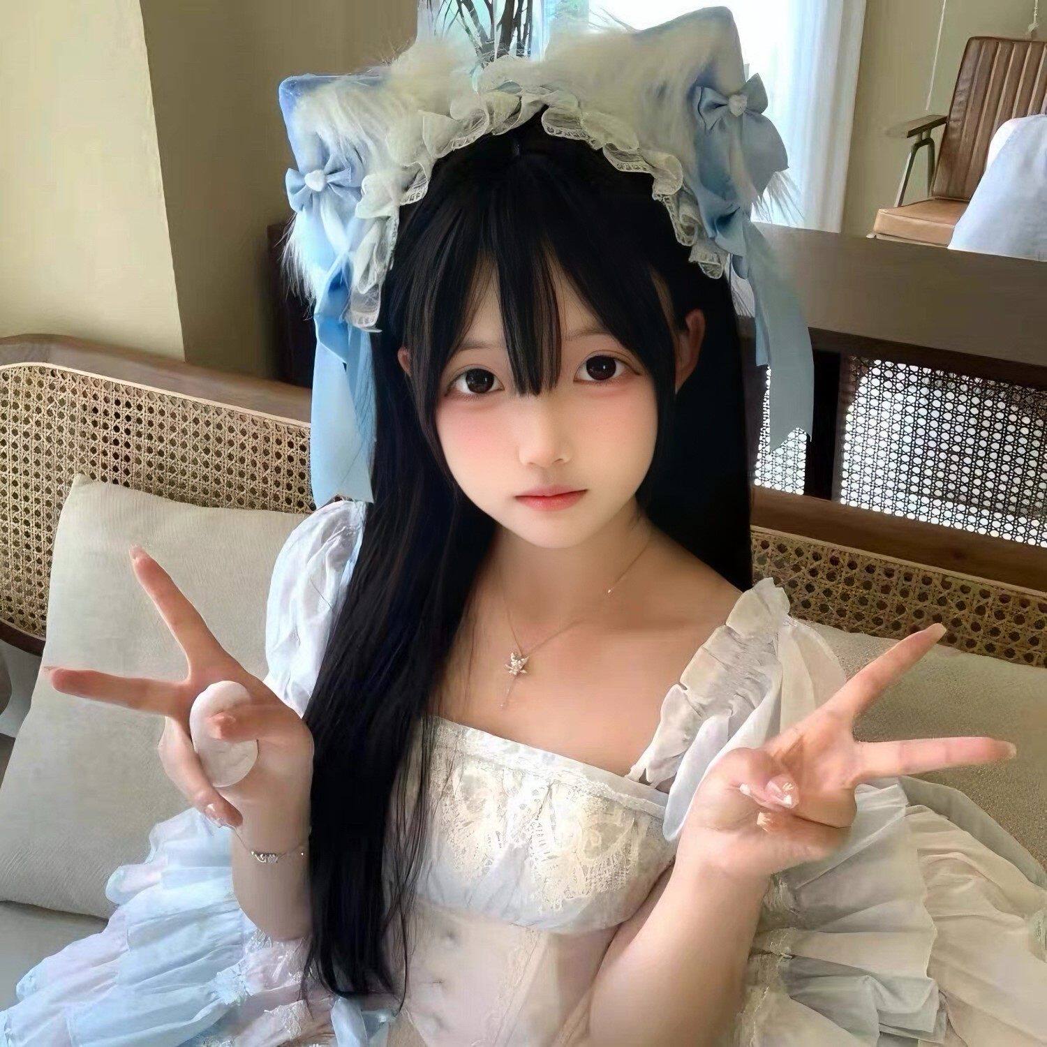 lolita洛丽塔头饰发饰猫耳朵发箍女蓝色甜美发夹cos漫展配饰发带