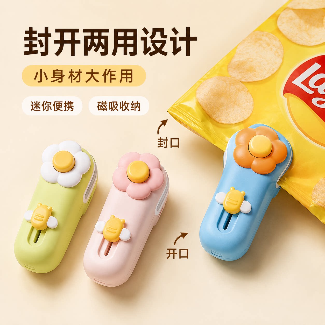便携封口器迷你磁吸真空封口机小型家用食品零食包装袋热密封神器
