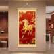 2026中式 饰画客厅卧室挂画红色梅花金色骏马布卷轴画 风马到成功装