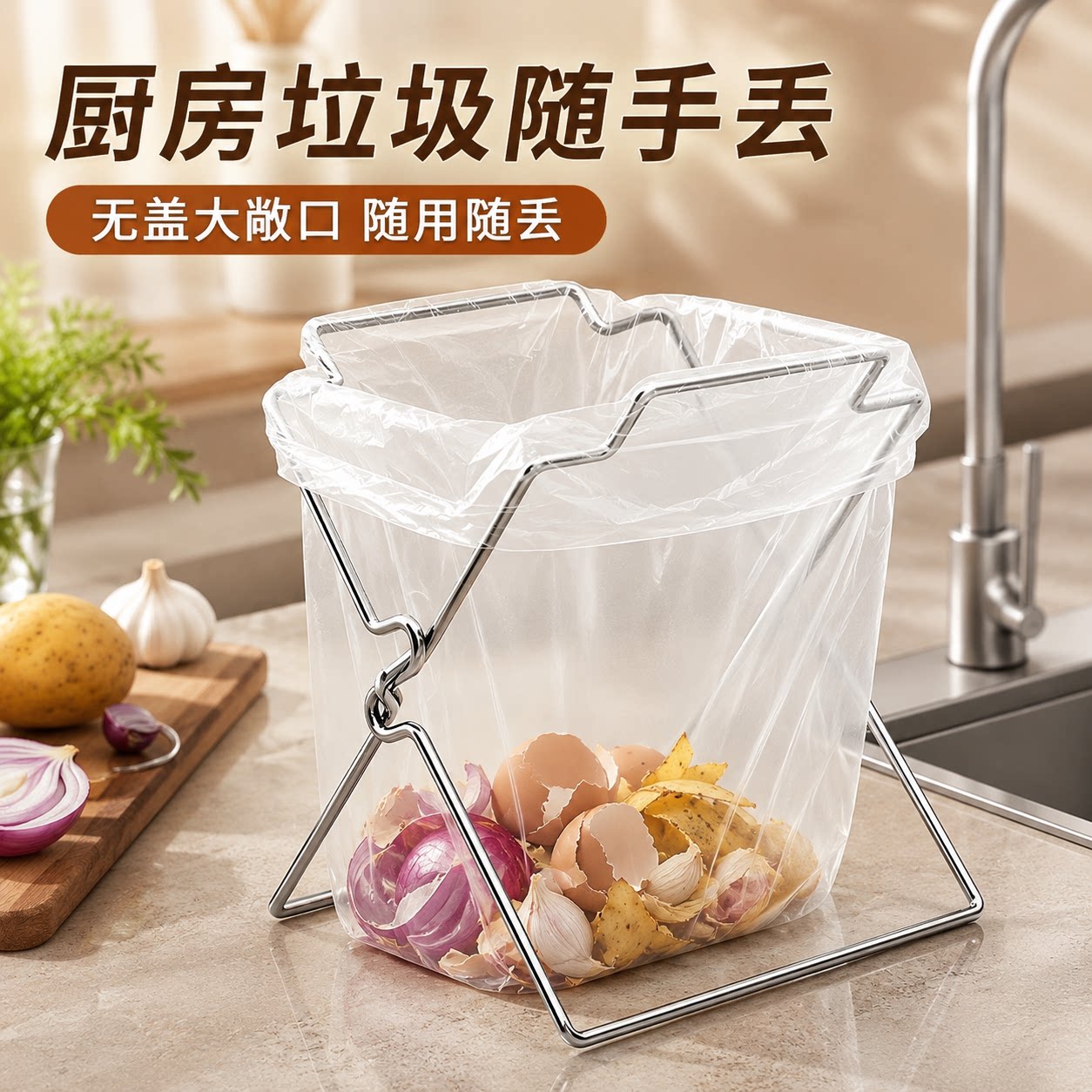 不锈钢垃圾架桌面袋挂架
