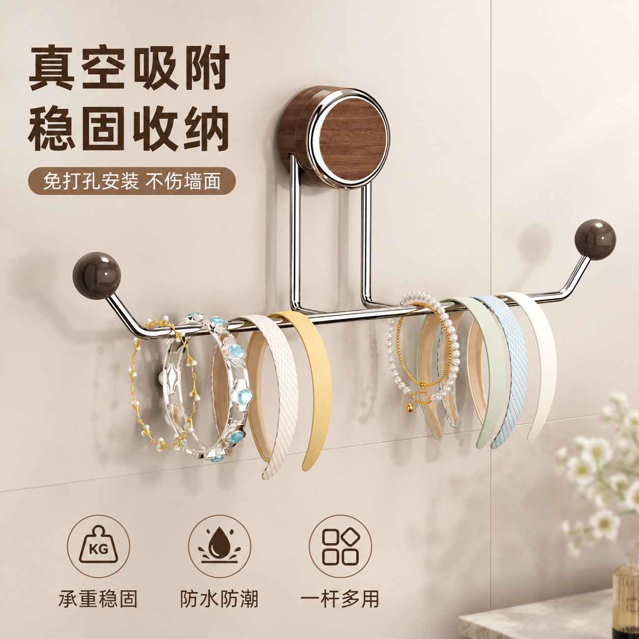 卫生间吸盘收纳架发圈发饰发夹发箍头绳挂钩家用浴室首饰收纳神器