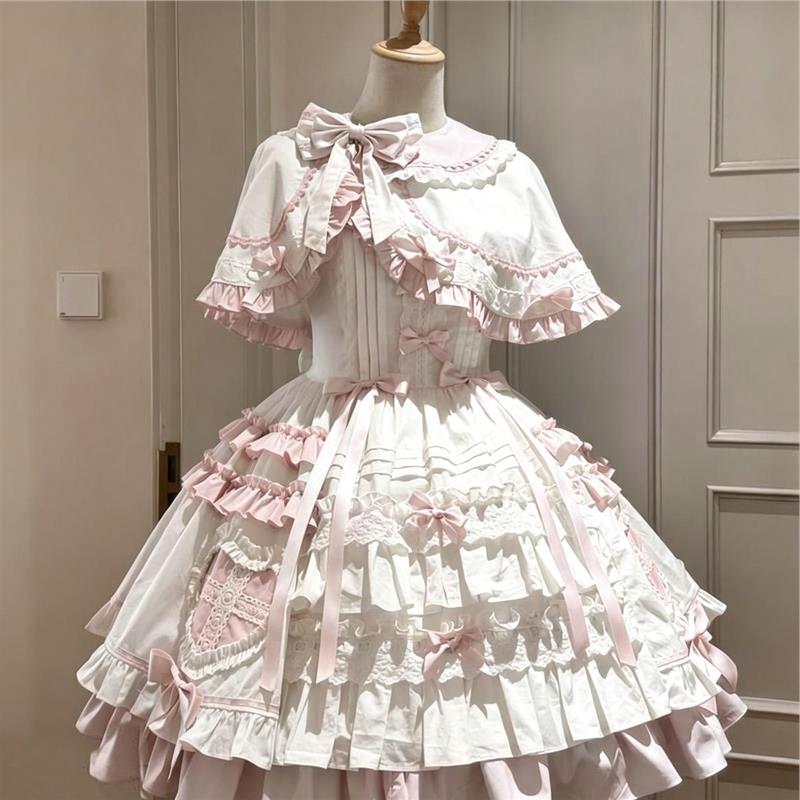 橱窗玩偶蓝白doll感少女甜美爱心斗篷JSK蛋糕裙飞行日记lolita