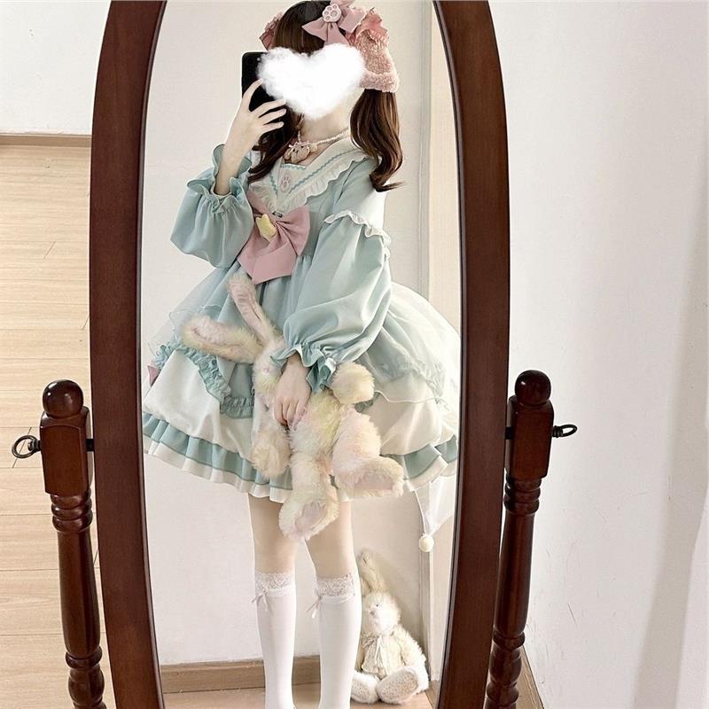 小祈星洛丽塔可爱少女原创设计Lolita海军领op长袖花苞袖连衣长裙