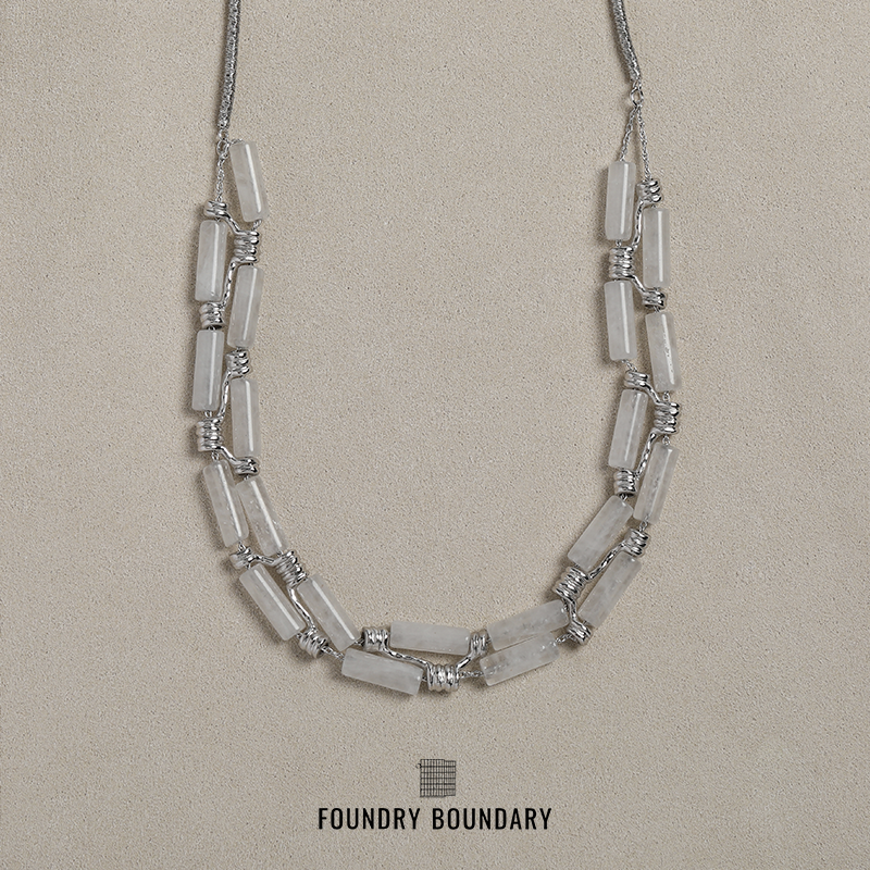 蓝磷灰白水晶纯银绳结项链