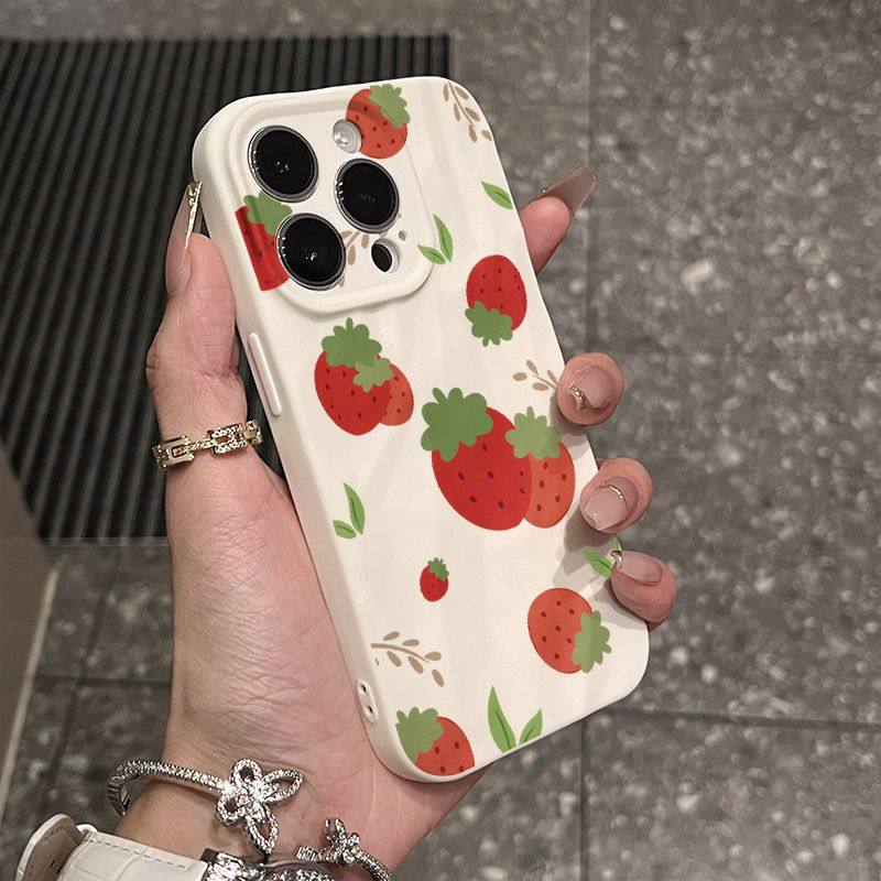 可爱小众多巴胺草莓褶皱纹理苹果