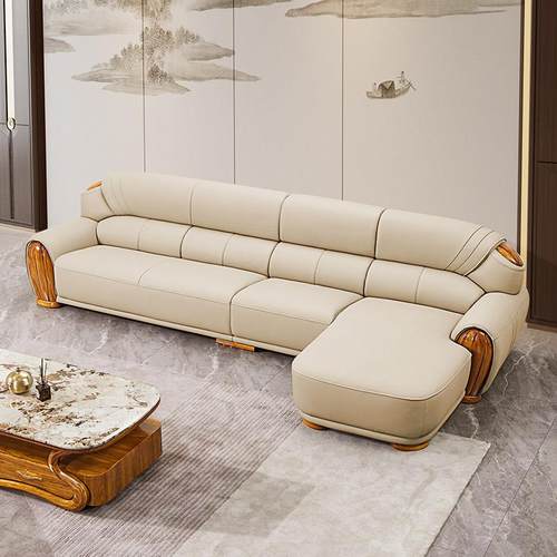 新中式乌金木真皮沙发现代高端别墅客厅轻奢实木头层牛皮沙发家具