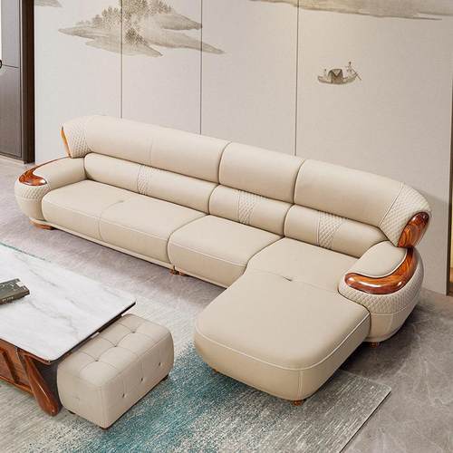 新中式乌金木真皮沙发组合现代轻奢高端客厅家用实木别墅高端沙发