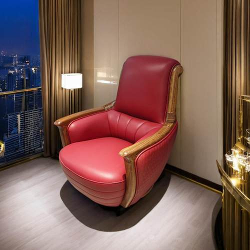新中式乌金木真皮单人沙发旋转休闲椅客厅卧室阳台现代简约老虎椅