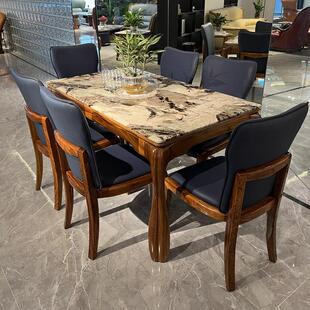 乌金木餐桌实木 饭桌家用小户型现代简约大理石餐桌椅组合 新中式