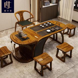 乌金木新中式 全实木茶桌椅组合功夫茶几禅意家用办公室茶台洽谈桌