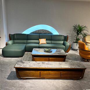 真皮新中式 全实木转角沙发客厅现代简约小户型北欧奢华乌金木家俱