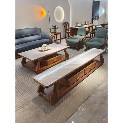 奢华乌金木新中式实木茶几电视柜组合客厅家具小户型储物抽屉茶桌