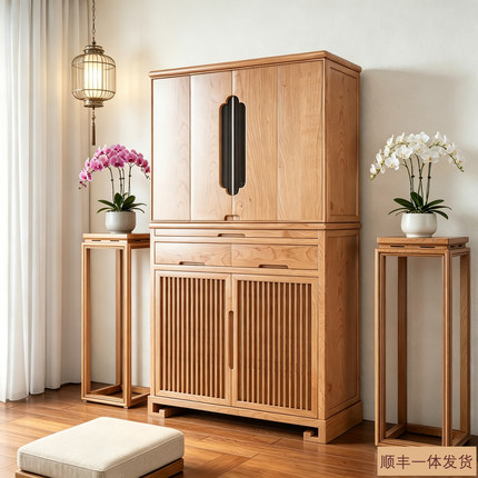 宋式美学黑胡桃木带门佛龛立柜现代轻奢家用财神观音神台神龛佛柜