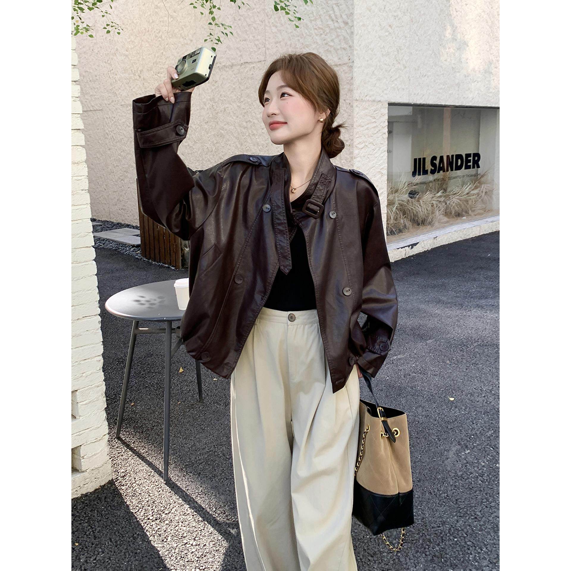 咖色复古又a又飒短款皮衣外套女2025秋新款小个子时尚PU皮夹克