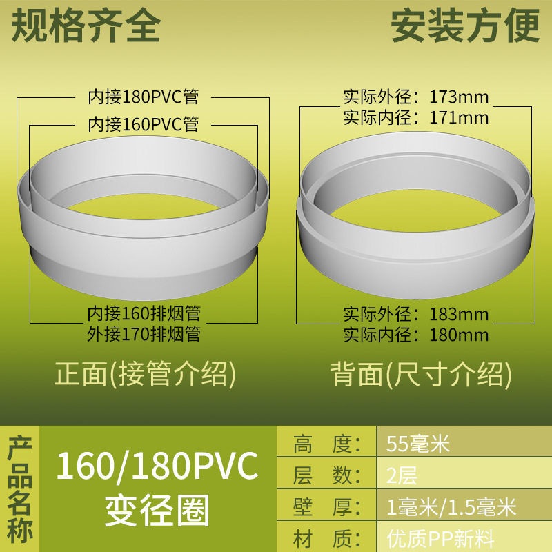 油烟机排烟管变径圈公共烟道塑料排风管转换接头160/180PVC大小头