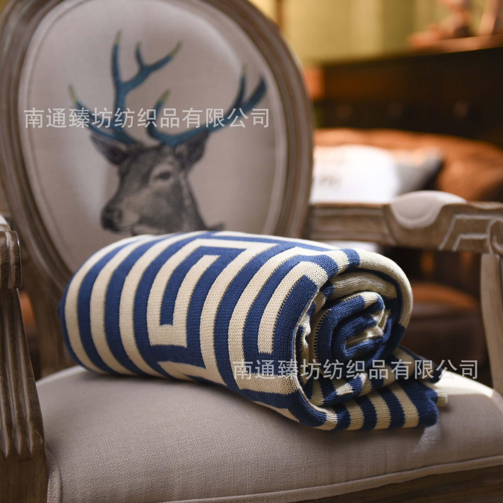 礼品毛毯子提花线毯全棉几何图针织盖毯午休懒人毯双面空调毯