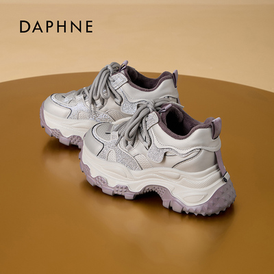 达芙妮2025秋冬新款厚底老爹鞋女秋冬加绒增高百搭时尚休闲运动鞋