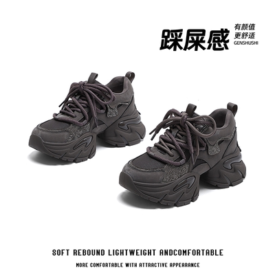 达芙妮2025秋冬新款时尚老爹鞋秋季厚底系带舒适百搭款女鞋皮面