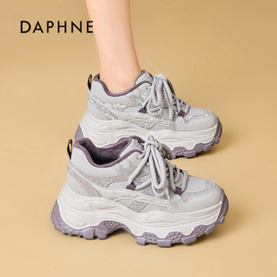 休闲百搭轻便潮流女鞋 时尚 厚底增高加绒老爹鞋 达芙妮秋冬2025新款