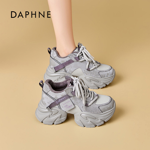 百搭厚底增高休闲运动女鞋 时尚 加绒老爹鞋 达芙妮2025秋冬新款