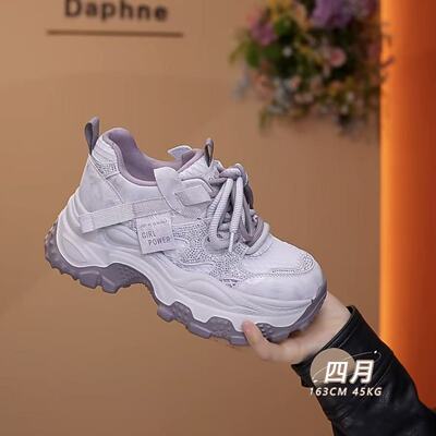 达芙妮2026爆款系带厚底增高百搭老爹鞋粉彩风系带舒适休闲女鞋