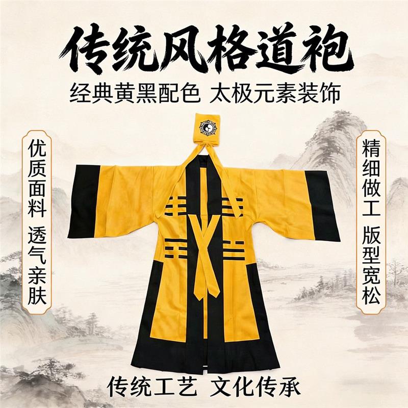 道士道袍套装万圣节COS茅山太极八卦经衣林正英八卦衣长袍黄色