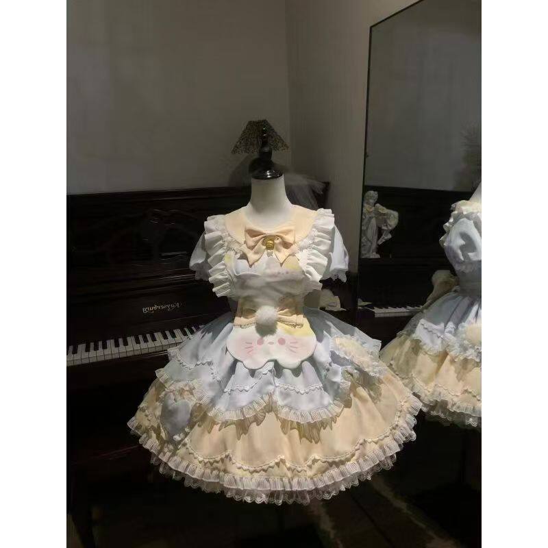 甜茶少女lolita甜茶喵可爱小猫洛丽塔op连衣裙女甜美清新日常