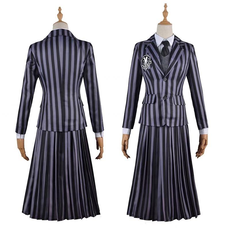 亚当斯一家少年星期三同款亚当斯黑色条纹西服春夏服套装cos服