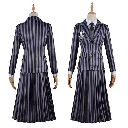 亚当斯一家少年星期三同款亚当斯黑色条纹西服春夏服套装cos服