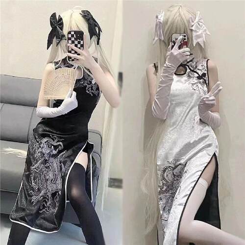 穹妹 cos服缘之空春日野穹旗袍假发扇子cosplay全套御姐服装套装