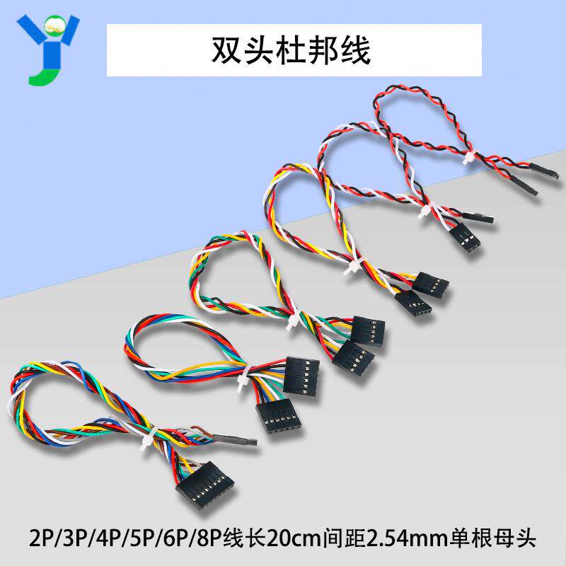 双头杜邦线彩排线2P/3P/4P/5P/6P/8P线长20cm间距2.54mm单根母头