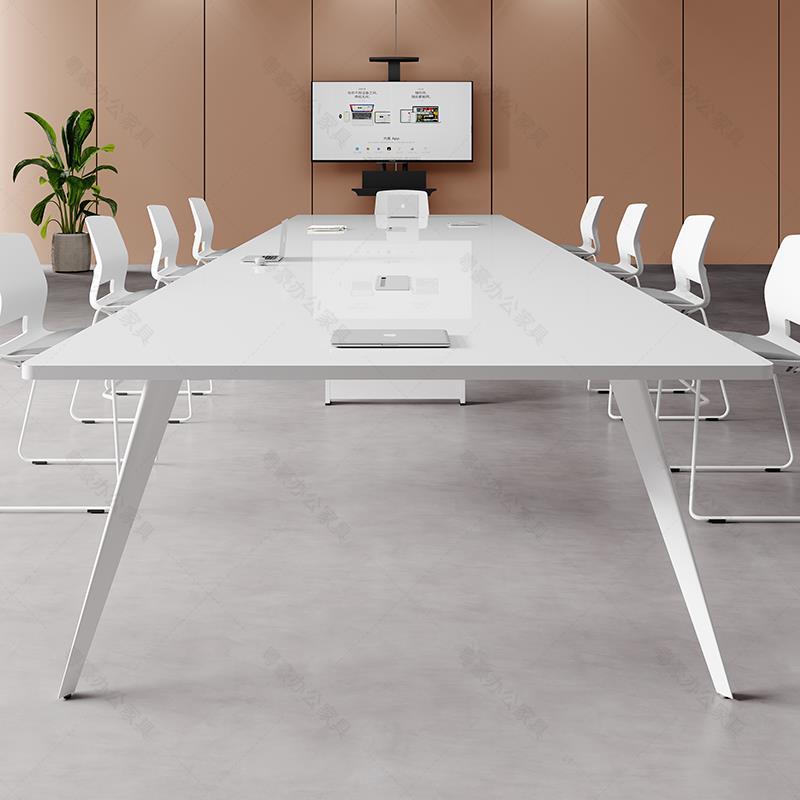 会议桌长桌10人现代简约白色PET长方形6人培训桌商务洽谈桌椅组合