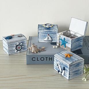 地中海迷你小木盒子可爱百宝箱戒指首饰盒创意收纳盒桌面装饰摆件