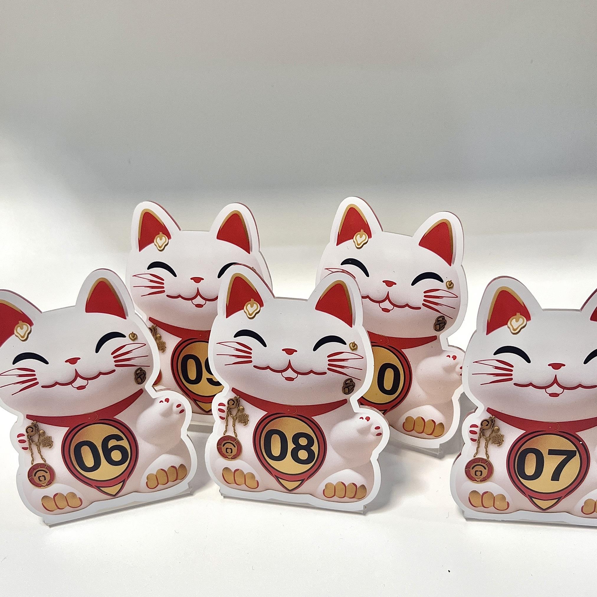 招财猫桌号牌立式 餐厅餐桌牌亚克力数字号码台卡饭馆座位提示牌
