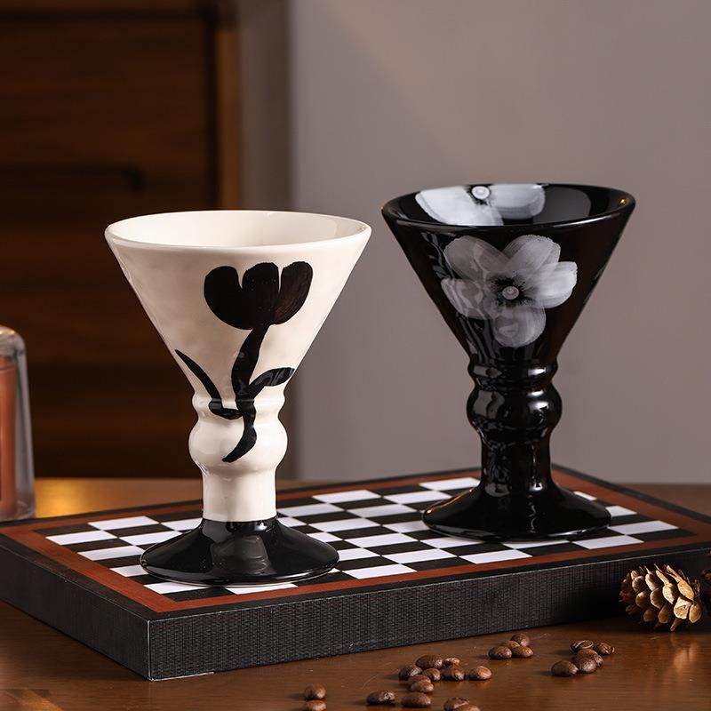 个性创意图案高脚杯餐厅酒店雪糕杯水杯酒杯家居装饰摆件高级大气