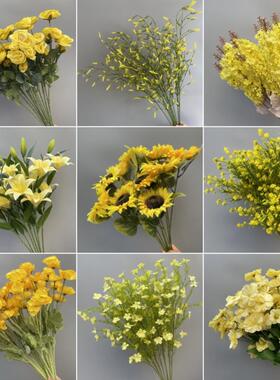 黄色婚礼仿真花绢花花材婚庆布置花礼堂装饰花塑料花路引花假花