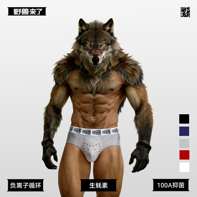 野兽来了男士纯棉三角裤100A抗菌生蚝养护按摩颗粒三角裤礼盒装