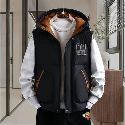 青少年连帽马甲男秋冬季加厚羽绒棉坎肩外套初中高中学生马夹背心