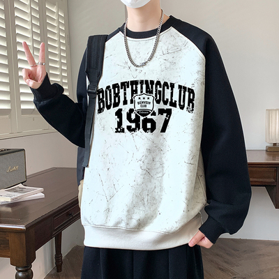 时尚撞色卫衣男秋冬季2025新款初中学生套头上衣青少年男装打底衫